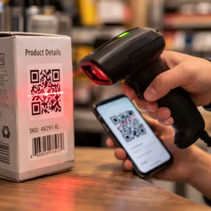 2D barcode imager scanner reading a QR code