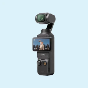 The DJI Osmo Pocket 3 Action Camera handheld gimbal camera showcasing its screen and controls for professional video recording.