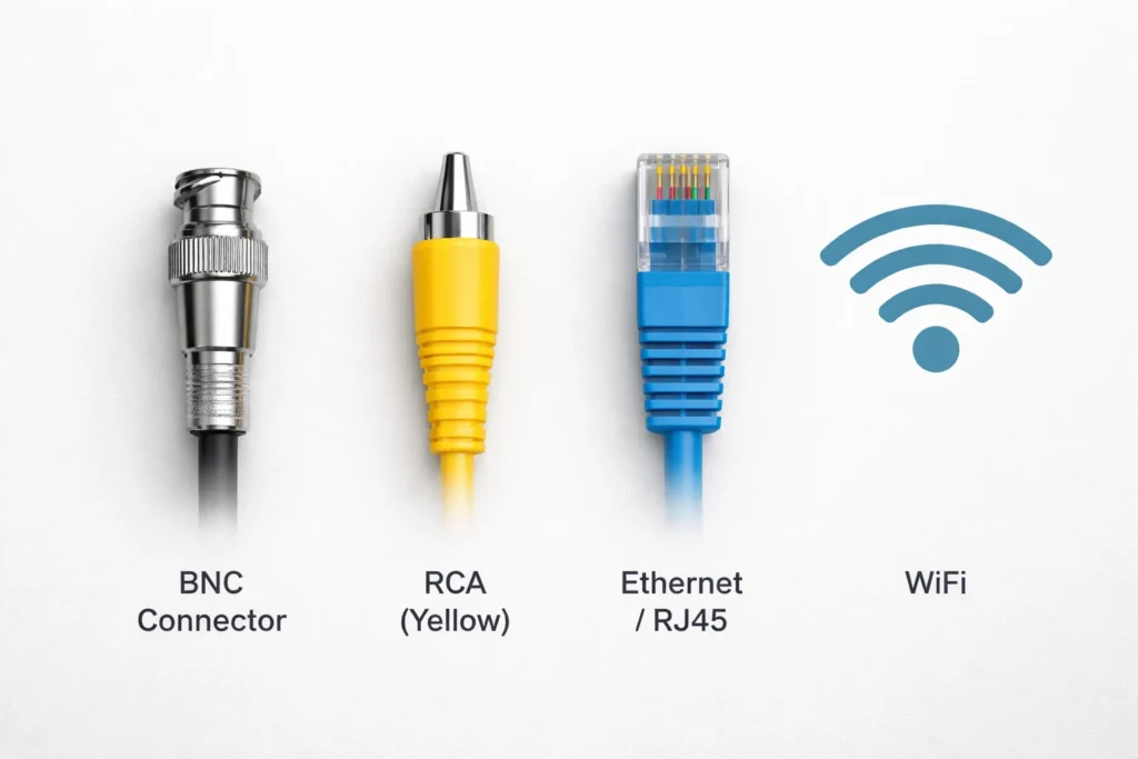 Types of CCTV camera connectors — BNC, RCA, Ethernet and WiFi explained