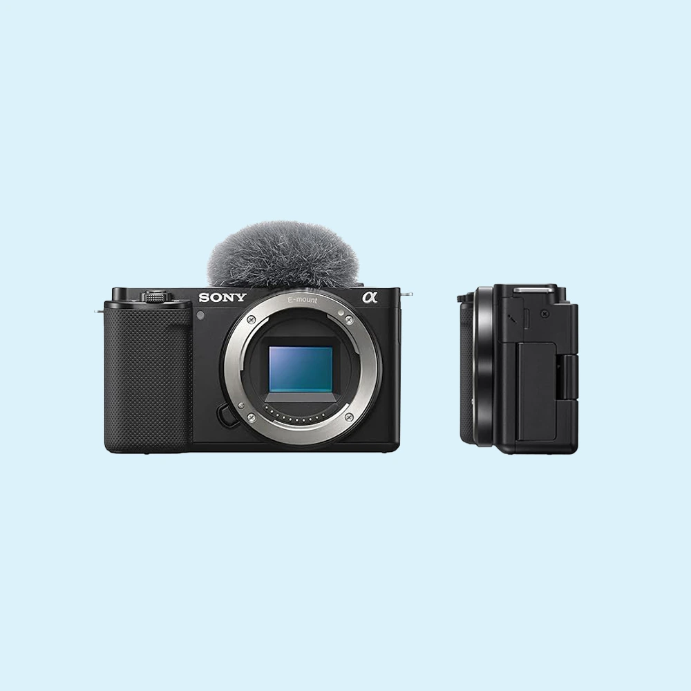 Sony ZV-E10 II APS-C Mirrorless Vlog Camera front and side view for 4K vlogging and content creation